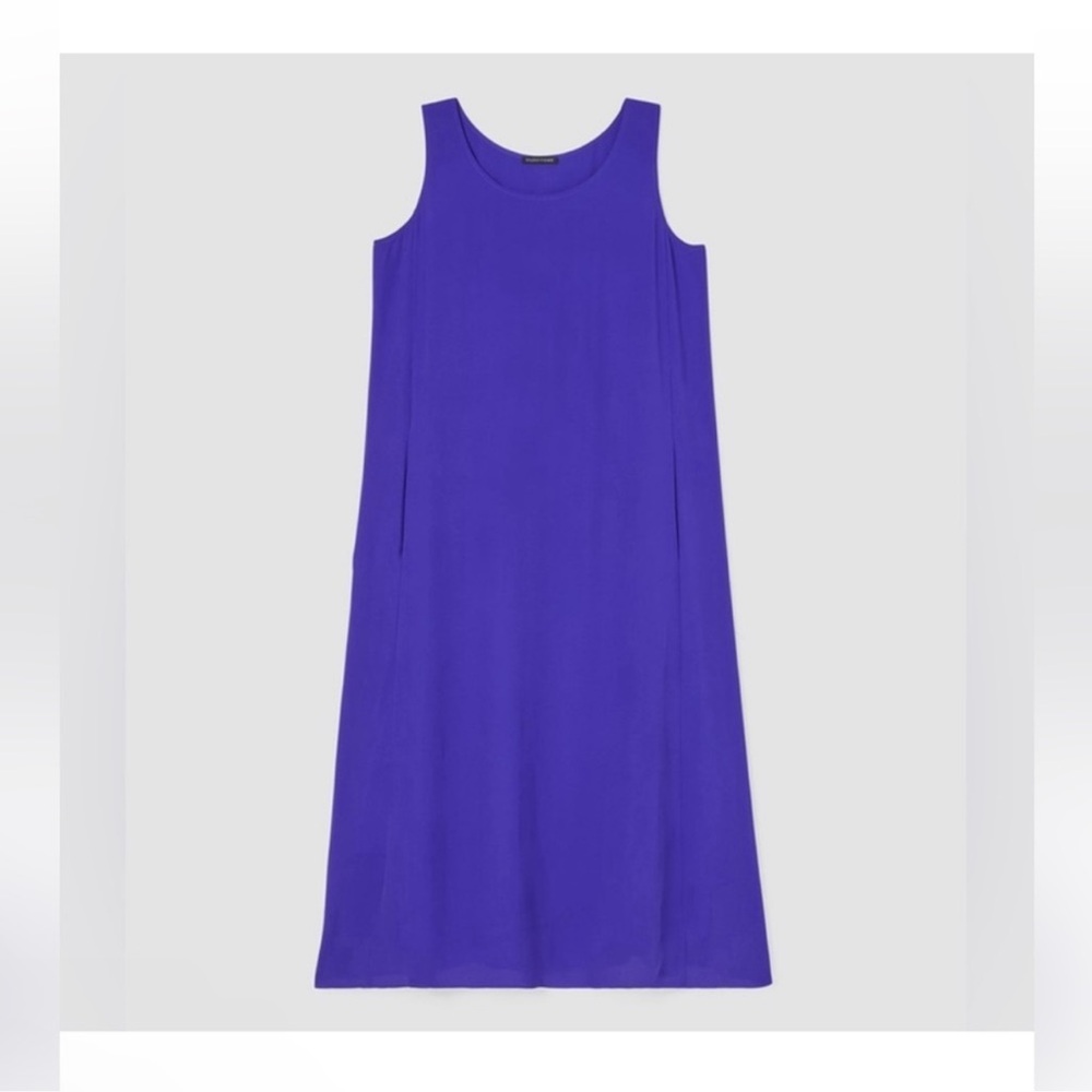 NWT Eileen Fisher Silk Georgette Crepe Scoop Neck Dress - Picture 5 of 11